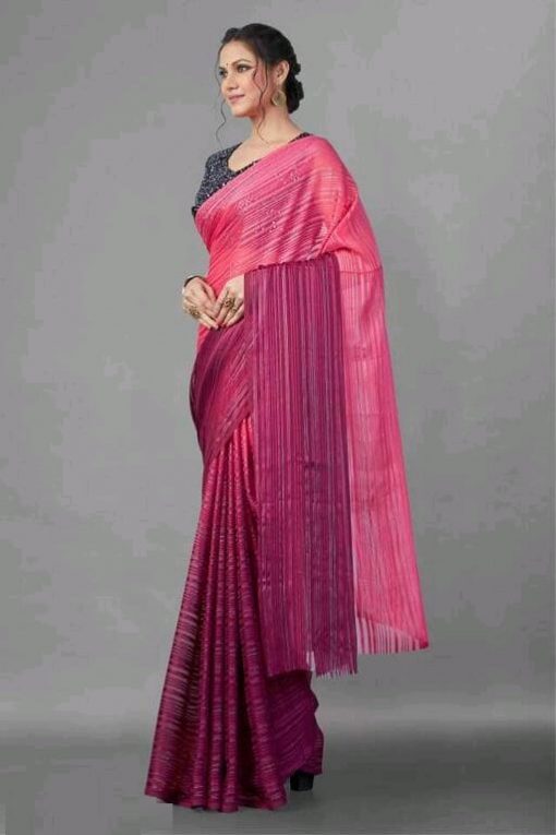 Women's Satin Striped Saree with Blouse