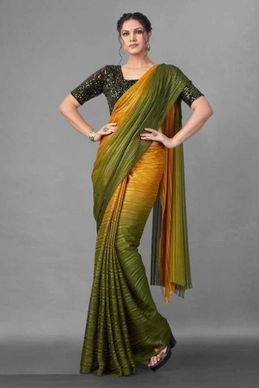 Women's Satin Striped Saree with Blouse