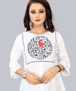 Peacock Embroidery Work White Top