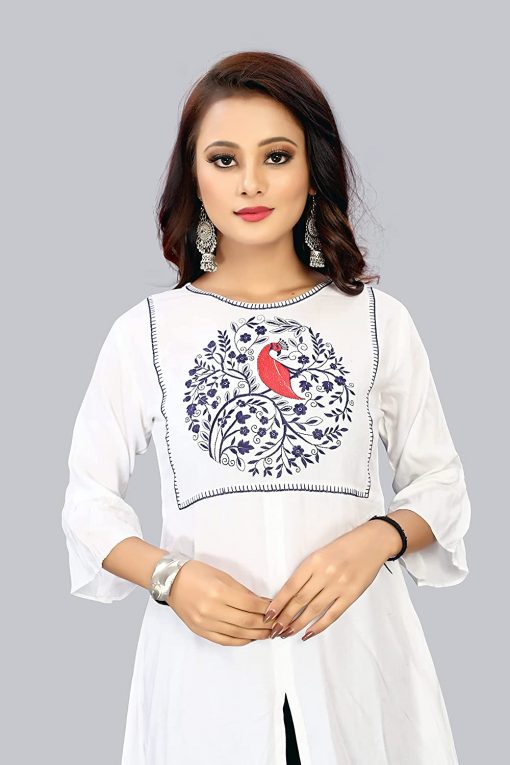 Peacock Embroidery Work White Top