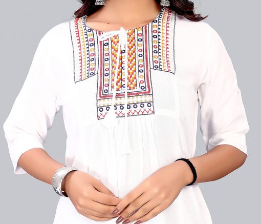 Multi Color Embroidery Work White Top