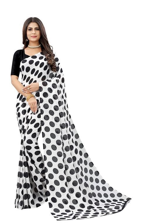 Soft Georgette Printed White Saree with Blouse Piece
